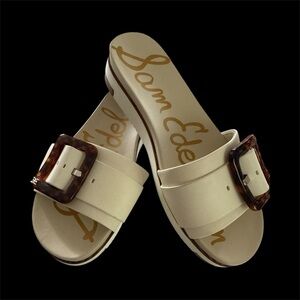 Sam Edelman Ivory Slide Sandals with Tortoise Buckle Size 8